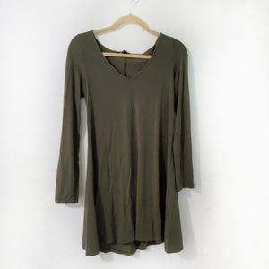 Express Green V-Neck Long Sleeve T-Shirt Dress Med